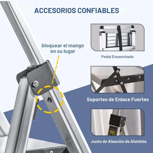 Miniatura 5 de XinSunho Escalera de 3 escalones, empuñadura retráctil plegable con pedal ancho antideslizante, 3 escalones de aluminio, escalera de seguridad