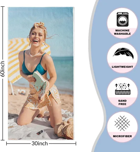 Miniatura 4 de Toalla de playa con foto personalizada, añade tu imagen, texto, logotipo, manta de playa personalizada para adultos, mujeres y hombres, toallas