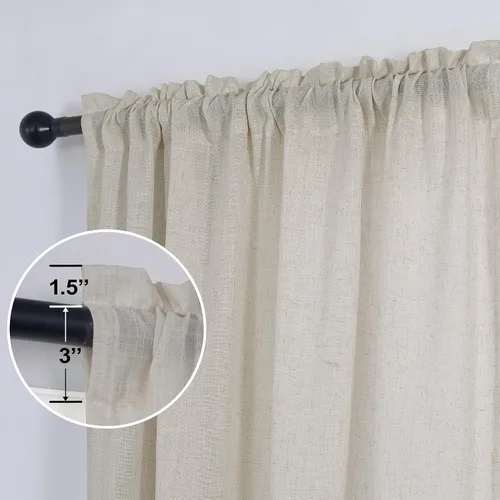 Miniatura 108 de KOUFALL Juego de 2 cortinas de puerta francesa, cortinas de lino para puerta/ventana, cortina transparente boho para cristal lateral delantero