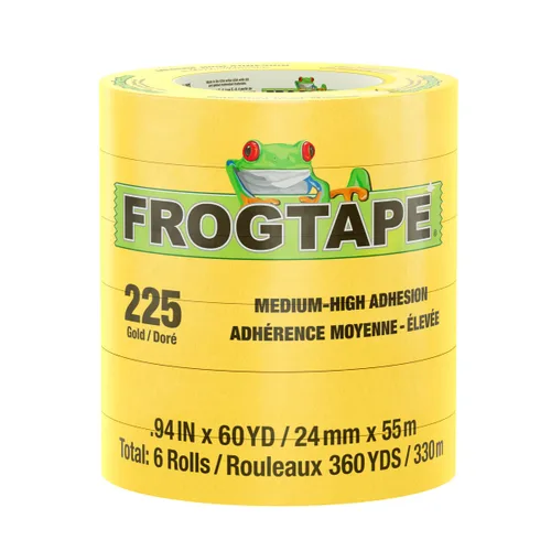 Miniatura 8 de FrogTape Cinta adhesiva de grado de rendimiento de temperatura moderada dorada 225, adherencia media-alta, 0.709 in x 180.4 ft, 8 rollos por paquete