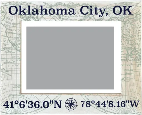Oklahoma City Oklahoma Souvenir Marco de fotos de madera con diseño de coordenadas de brújula de 4 x 6 pulgadas