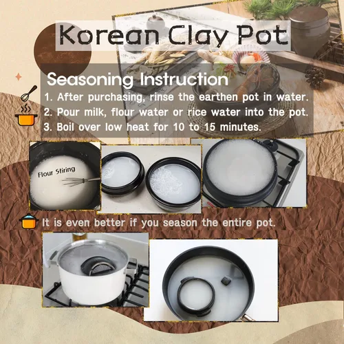 Miniatura 6 de Olla coreana de barro de barro Ttukbaegi, Esmalte de barro natural de cerámica de arcilla Cazuela de cocción de arcilla, Olla de cerámica resistente