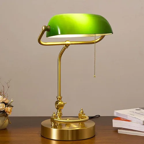 Lámpara de mesa de escritorio de latón estilo retro lámpara de escritorio/lámpara de banqueros/lámpara de oficina con pantalla de vidrio verde,
