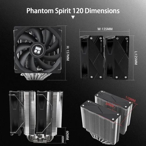 Miniatura 6 de Thermalright Phantom Spirit 120 Enfriador de aire para CPU, 7 tubos de calor, ventiladores duales TL-C12B V2 PWM de 120 mm, tecnología AGHP 4.0
