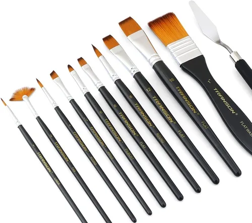 Miniatura 4 de Transon Kit de pinceles de pintura, 10 pinceles de arte y 1 espátula de pintura con estuche para pinceles Negro