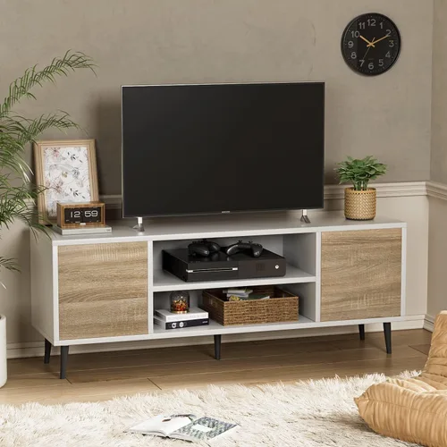 Miniatura 9 de YESHOMY Soporte de TV moderno Mid-Century para televisores de 43 a 55 pulgadas, centro de entretenimiento de 50 pulgadas con almacenamiento, consola