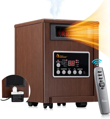 Dr. Infrared Heater, 1500 W, sistema avanzado con humidificador y ventilador oscilante, control remoto, nogal DR998, sistema de calefacción dual