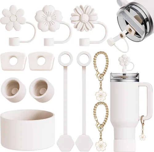 Miniatura 8 de 12 piezas compatibles con accesorios de vaso Stanley - 3 tapas de pajita con flores para cubierta de pajita Stanley de 9-10 mm, 1 bota de silicona