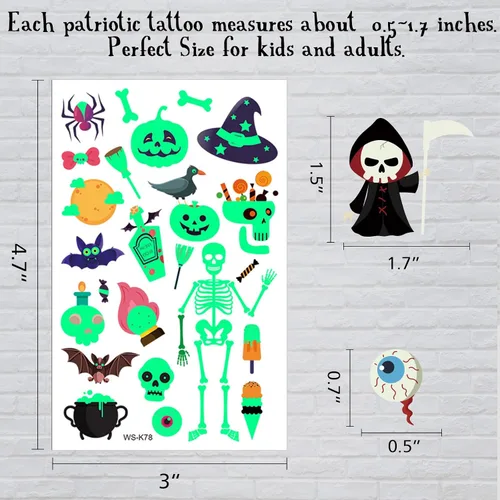 Miniatura 3 de 216 tatuajes temporales brillantes de Halloween para niños, bolsas de regalo, premios y recuerdos de fiesta