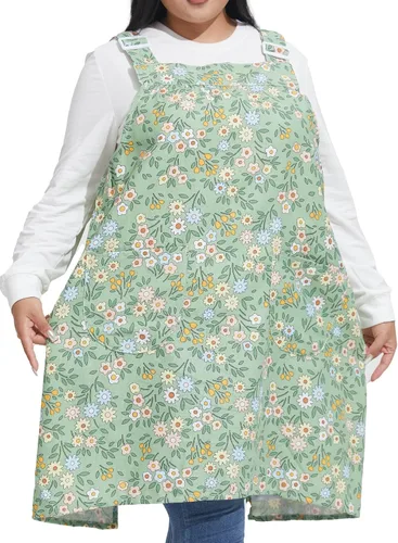 Miniatura 16 de Delantales sin lazos para mujer, talla grande, con bolsillos, de algodón, lino, para hornear, cocina, cocina
