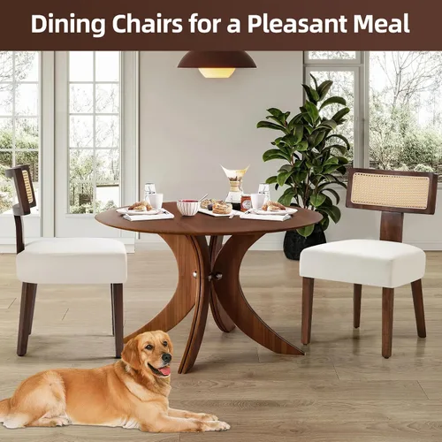 Miniatura 3 de ZJhome Juego de 2 sillas de comedor tapizadas de ratán, sillas de comedor de tela moderna de mediados de siglo con marco de madera dura marrón