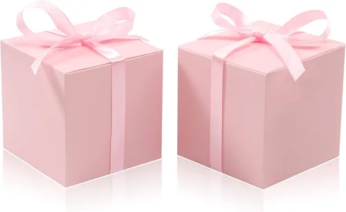 COTOPHER 60 cajas de regalo pequeñas, cajas de regalo de 2 x 2 x 2 pulgadas, cajas de regalo de papel con cintas, caja de dulces para regalos de Rosa