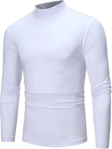 Miniatura 4 de Camisetas negras para hombre 2023 de manga larga cuello alto cálido suéter casual suave cómodo sólido Mock Pullover Undershirt