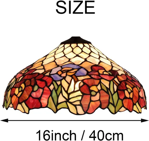 Miniatura 6 de Reemplazo de pantalla de lámpara de 16 pulgadas, solo chimenea de lámpara de vitral Tiffany, diseño de hojas verdes, azul rosa, rojo, para lámpara