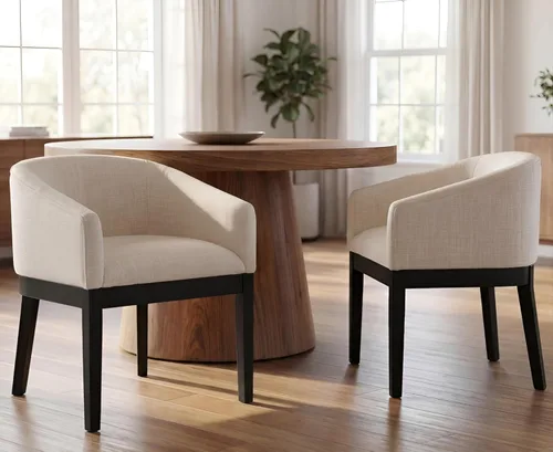 RIVOVA Juego de 2 Sillas de Comedor Beige de Mediados de Siglo Modernas Sillas de Comedor Tapizadas en Lino Sillas de Cocina y Comedor con Respaldo