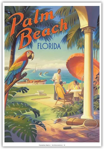 Miniatura 10 de Palm Beach Florida - Vintage Travel Poster by Kerne Erickson - Master Art Print (Unframed) 6in x 9in