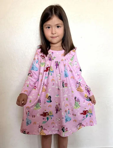 Miniatura 7 de Disney Vestido de princesa Frozen Elsa Minnie Stitch floral para niña pequeña, línea A, manga larga, ropa casual de otoño para niños de 2 a 6 años
