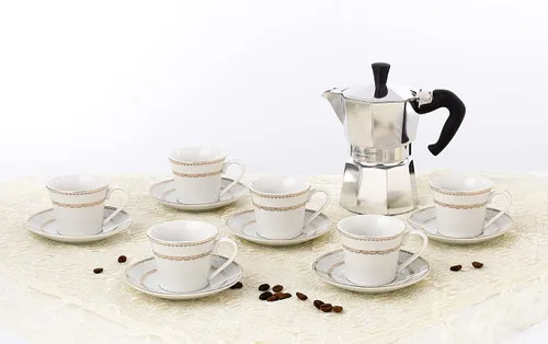 Miniatura 2 de World Gifts - Juego de tazas y platillos de porcelana elegantes y duraderos y coloridos, 2 onzas, dorado, juego de 6