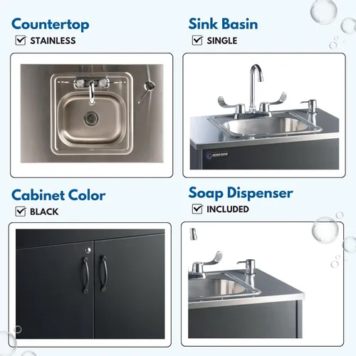 Miniatura 5 de Ozark River Portable Sinks Premier S1, encimera y lavabo de acero inoxidable laminado negro, fregadero autónomo, estación de lavado de manos