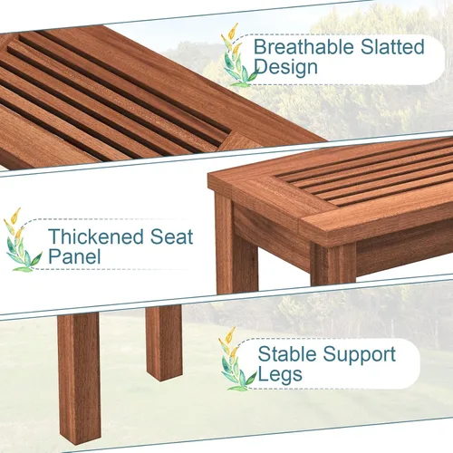 Miniatura 5 de RELAX4LIFE Banco de madera para exteriores, banco de patio con asiento de listones, marco de madera maciza resistente a la intemperie, banco
