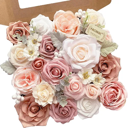 Miniatura 13 de FACINOC Rosas Flores Artificiales Ramo Combo Caja Set para Bricolaje Centros de Mesa de Boda para Mesa Nupcial Baby Shower Fiesta Decoraciones