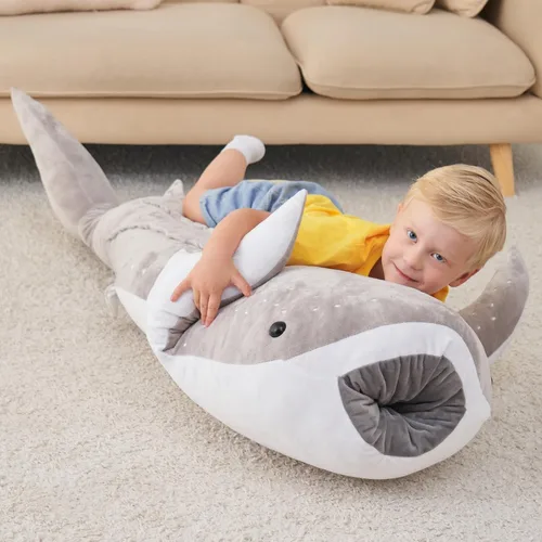 Miniatura 6 de Animal de Peluche Gigante de Tiburón Ballena Gris de 48 Pulgadas Tiburón Ballena Abrazable Peluche Almohada de Tiburón para Niños y Adultos, Regalo