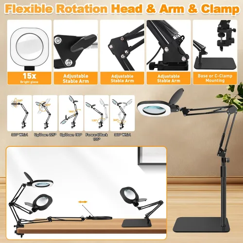 Miniatura 4 de Lupa 15X con luz y soporte, lámpara de aumento 3 en 1, lupa con iluminación LED de atenuación continua, lupas iluminadas para trabajo cercano