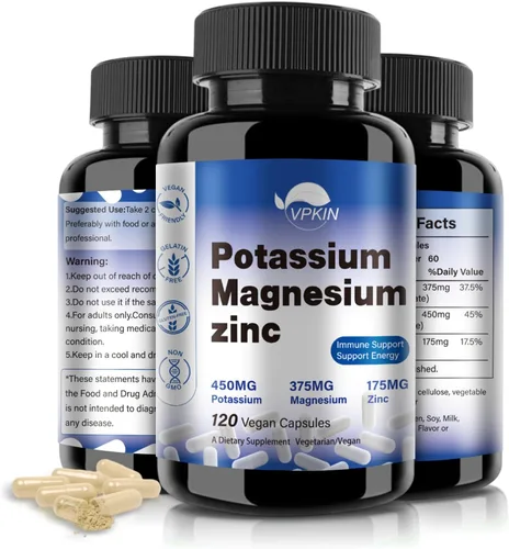 Suplemento de Potasio y Magnesio 1000mg, Aspartato de Magnesio, Potasio y Zinc para el Apoyo Vascular, Óseo, Cardíaco, Muscular y Nervioso, Sin OMG,