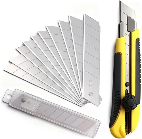Cuchillo utilitario resistente de 0.984 in, cortador de caja con 10 cuchillas retráctiles SK-5, cortadores a presión con agarre de goma para cartón,