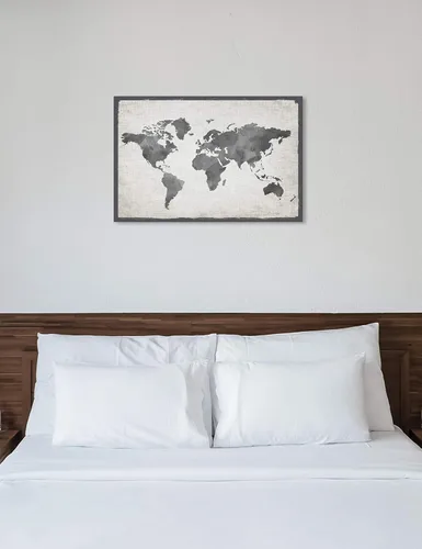 Miniatura 5 de The Oliver Gal Artist Co. Maps - Lienzo decorativo para pared, diseño de Mapamundi Grey, decoración del hogar, 45 x 30 pulgadas, gris, blanco