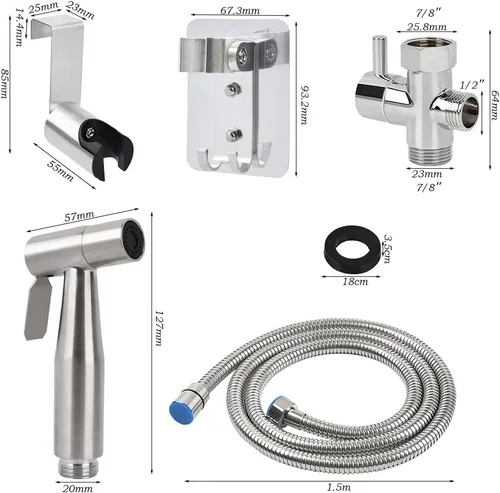 Miniatura 2 de BUYGOO Pulverizador de bidé de mano para inodoro, control de presión de agua ajustable con manguera de bidé para lavado femenino, rociador de tela