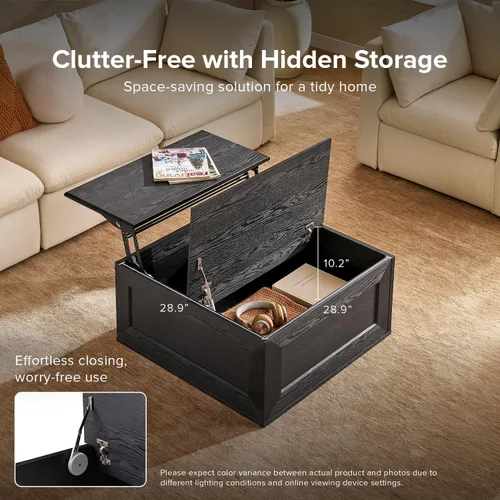 Miniatura 5 de Mopio Blake - Mesa de centro con tapa abatible y almacenamiento, mesa de centro cuadrada moderna de estilo rústico con parte superior fácil