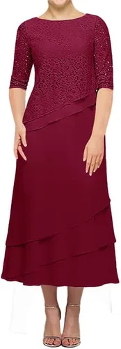 SERYO Mother of The Bride Dresses Lace Mother of Groom Dresses Chiffon Wedding Guest Dresses for Women Tea Length