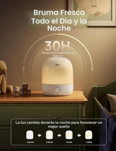 Miniatura 4 de DREO Humidificadores para dormitorio, tiempo de funcionamiento máximo de 30 horas, luz nocturna RGB y entrenador de sueño, humidificador de niebla
