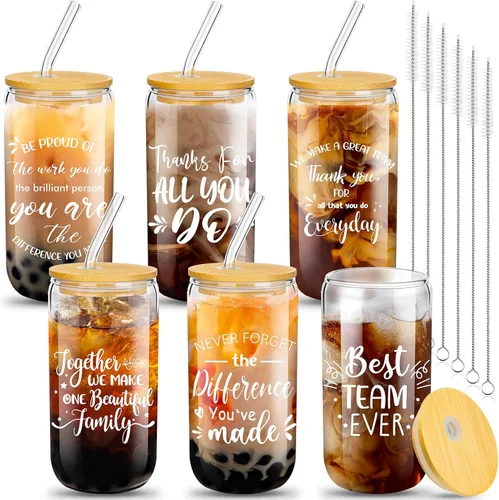 Miniatura 12 de Juego de 6 vasos de vidrio de agradecimiento a los empleados, regalos de agradecimiento a granel para compañeros de trabajo, personal de oficina