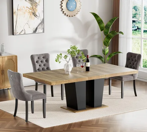 Miniatura 12 de Henf Juego de mesa de comedor extensible de 7 piezas para 6, 160 cm-200 cm Mesa de cocina extensible de grano de mármol blanco con 6 sillas Blanco