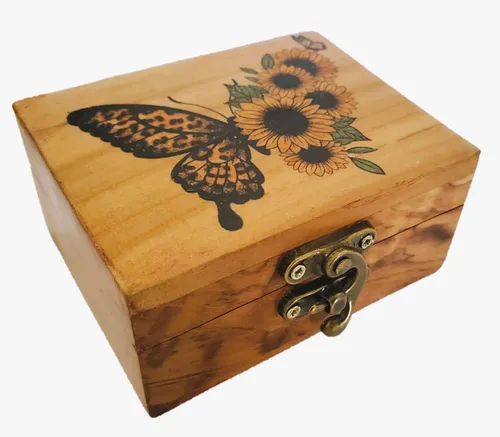 JB&C Premium Caja de joyería pequeña de girasol y mariposa, caja de recuerdo para niñas, mujeres, idea de regalo, adornos para amantes de los