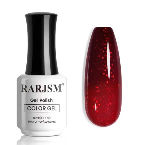 Miniatura 17 de RARJSM Esmalte de uñas en gel que cambia de color Nude Translucido Rosa a Rojo Berry, cambio de temperatura de estado de ánimo térmico, degradado