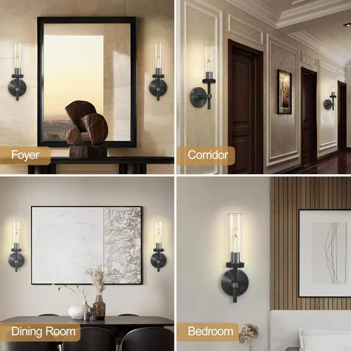 Miniatura 7 de Apliques de Pared Negros Juego de Dos, Aplique de 35.6 cm para Tocador de Baño, Apliques de Pared de Tubo de Vidrio, Iluminación de Apliques
