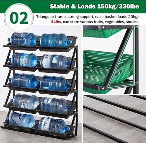 Miniatura 3 de Shelves 4/5 Tier Commercial Supermarket Fruit Rack Vegetable Shelf, Retail Display Rack, Large Capacity Snack Storage Basket for Pantry/Retail Nero