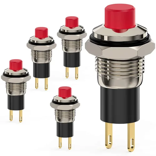 Miniatura 8 de Interruptor de botón, Interruptores mini autobloqueables de cierre 10mm redondos DC24V 0.5A Negro con tapa 5 piezas con cable de 20cm