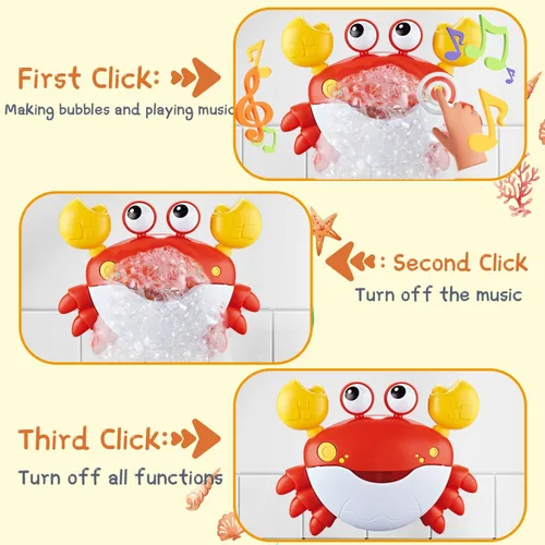 Miniatura 3 de Juguetes de baño para bebés y niños pequeños, fabricante de burbujas de baño de cangrejo con 12 canciones, paquete de 3 juguetes de cuerda