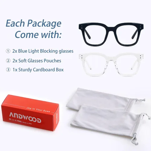 Miniatura 3 de ANDWOOD Lentes de bloqueo de luz azul para mujer, pantalla de computadora, bloqueador de luz azul de gran tamaño para cabezas grandes, antifatiga