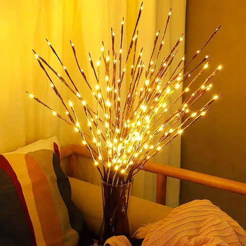 Miniatura 8 de DK177 Juego de 4 luces para ramas led con pilas, ramo de sauce artificial, ramita pequeña, potencia dorada de 30 pulgadas, 20 LED para decoración
