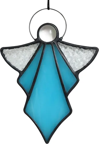 Adorno de ángel para colgar en vitrales, decoración de vacaciones, regalos conmemorativos de condolencias, regalos de ángel para mujeres (azul) 5.5