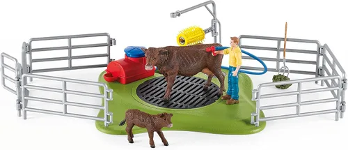 Miniatura 4 de Schleich Farm World, juguetes de animales de granja para niños, Happy Cow Wash con juguetes de vaca y área de lavado de trabajo, juego de 16 piezas