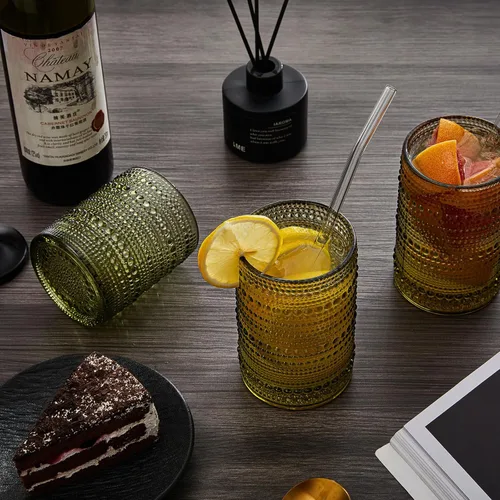 Miniatura 6 de HomeVogue Hobnail - Juego de 6 vasos para beber de 15 oz, juego de cristalería vintage, juego de vasos de cóctel, vasos de agua verdes en relieve