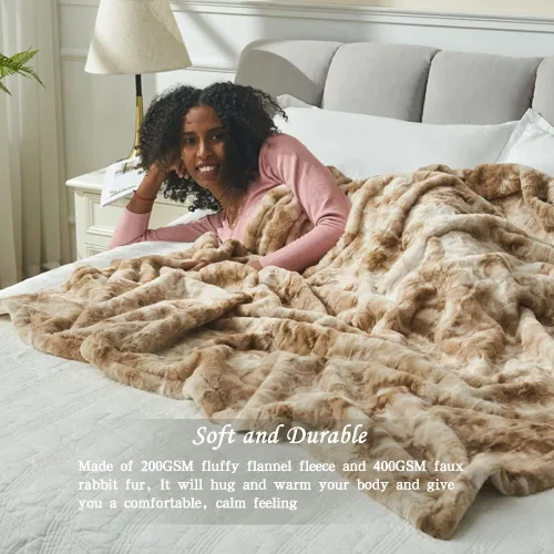 Miniatura 7 de Krifey Manta de piel sintética de gran tamaño, súper suave y acogedora, manta mullida de lujo para cama, felpa para mujeres, color beige mármol, 60