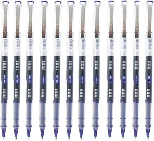 Gullor Bolígrafos de bola rodante, punta de 0.020 in, tinta azul, paquete de 12 (AH-2001)