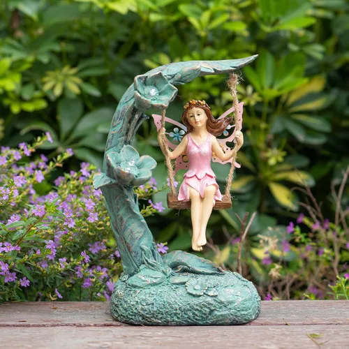 Miniatura 7 de Suyorpe Decoración de estatua de hada de flores de jardín al aire libre, divertidas figuras de hadas oscilantes para patio, césped, porche, regalos